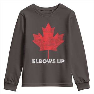 Elbows Up Canada Strong Youth Sweatshirt Maple Leaf Proud Canadian TS10 Dark Chocolate Print Your Wear