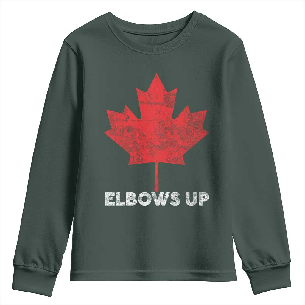 Elbows Up Canada Strong Youth Sweatshirt Maple Leaf Proud Canadian TS10 Dark Forest Green Print Your Wear