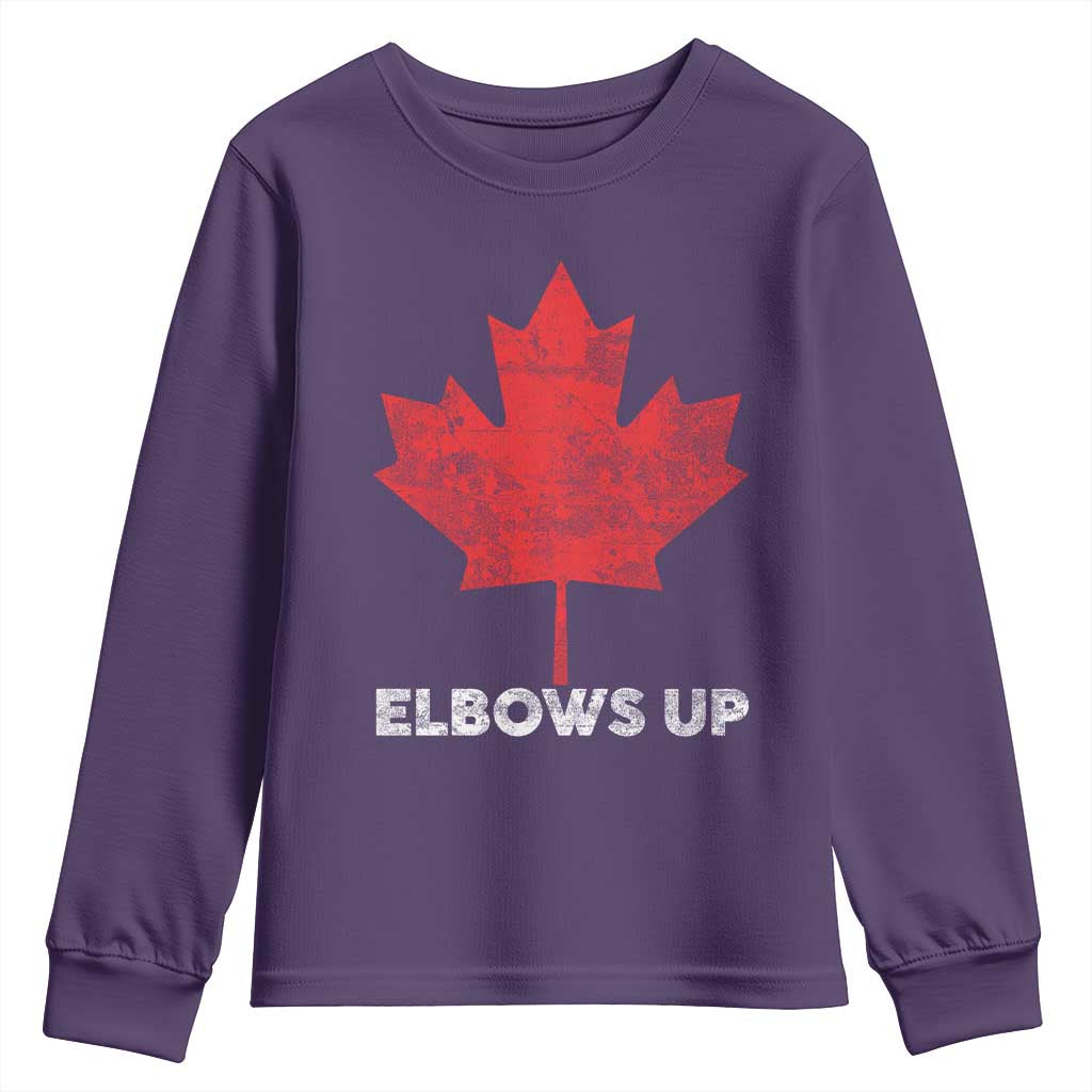 Elbows Up Canada Strong Youth Sweatshirt Maple Leaf Proud Canadian TS10 Purple Print Your Wear