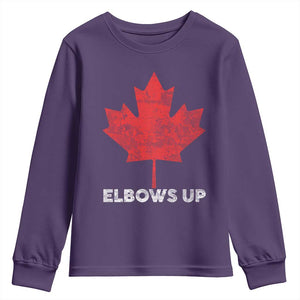 Elbows Up Canada Strong Youth Sweatshirt Maple Leaf Proud Canadian TS10 Purple Print Your Wear
