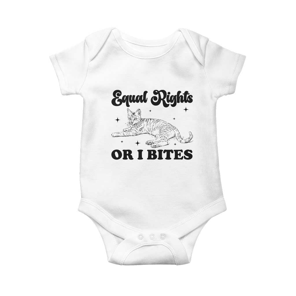 Feminist Cat Baby Onesie Equal Rights or I Bites Human Rights TS10 White Print Your Wear