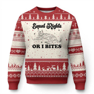 Feminist Cat Ugly Christmas Sweater Equal Rights or I Bites Human Rights TS10 Beige Red Print Your Wear