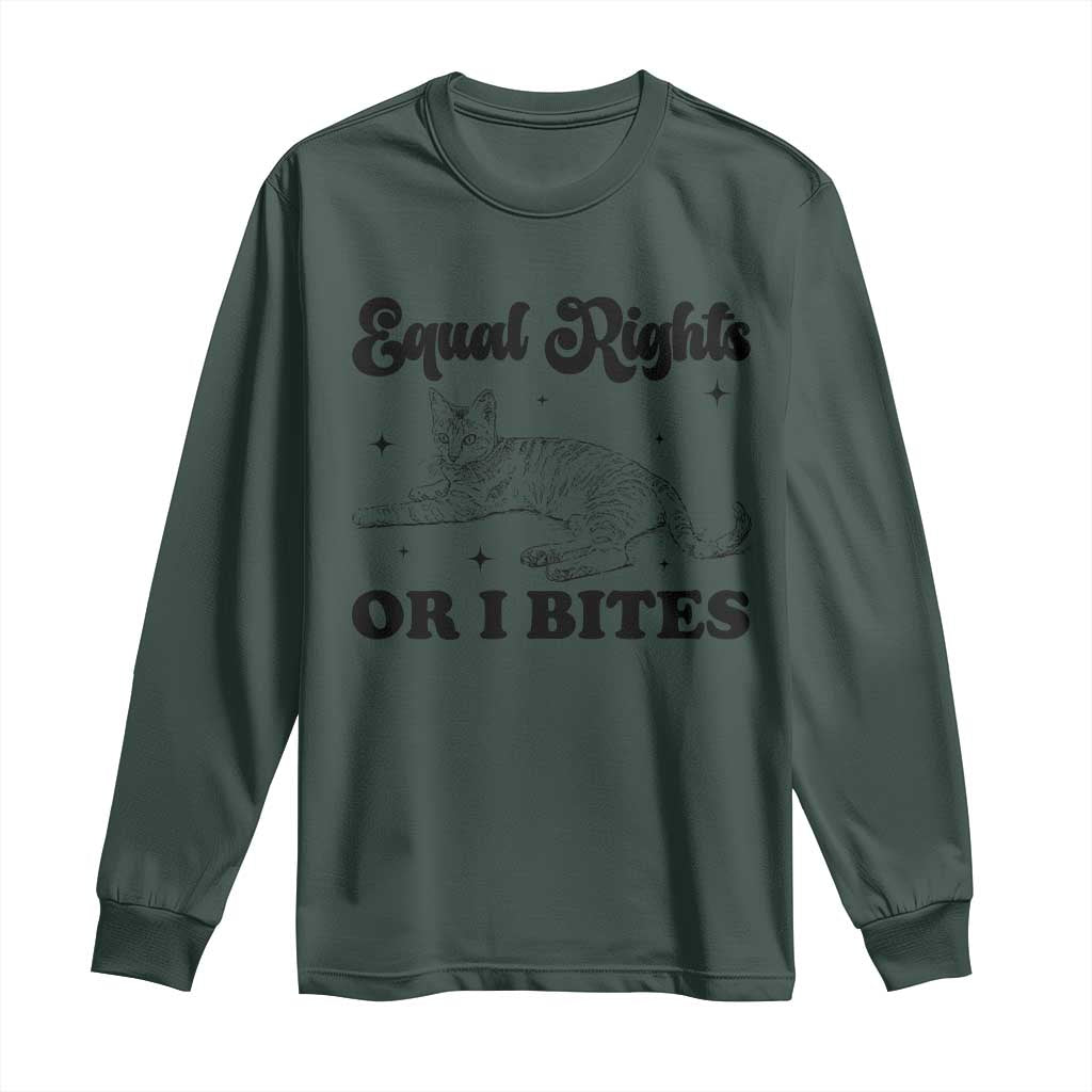 Feminist Cat Long Sleeve Shirt Equal Rights or I Bites Human Rights TS10 Dark Forest Green Print Your Wear