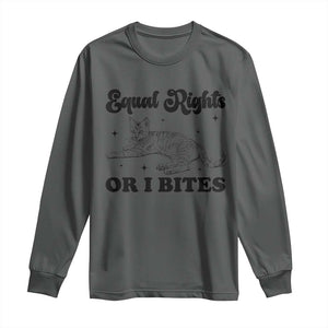 Feminist Cat Long Sleeve Shirt Equal Rights or I Bites Human Rights TS10 Dark Heather Print Your Wear