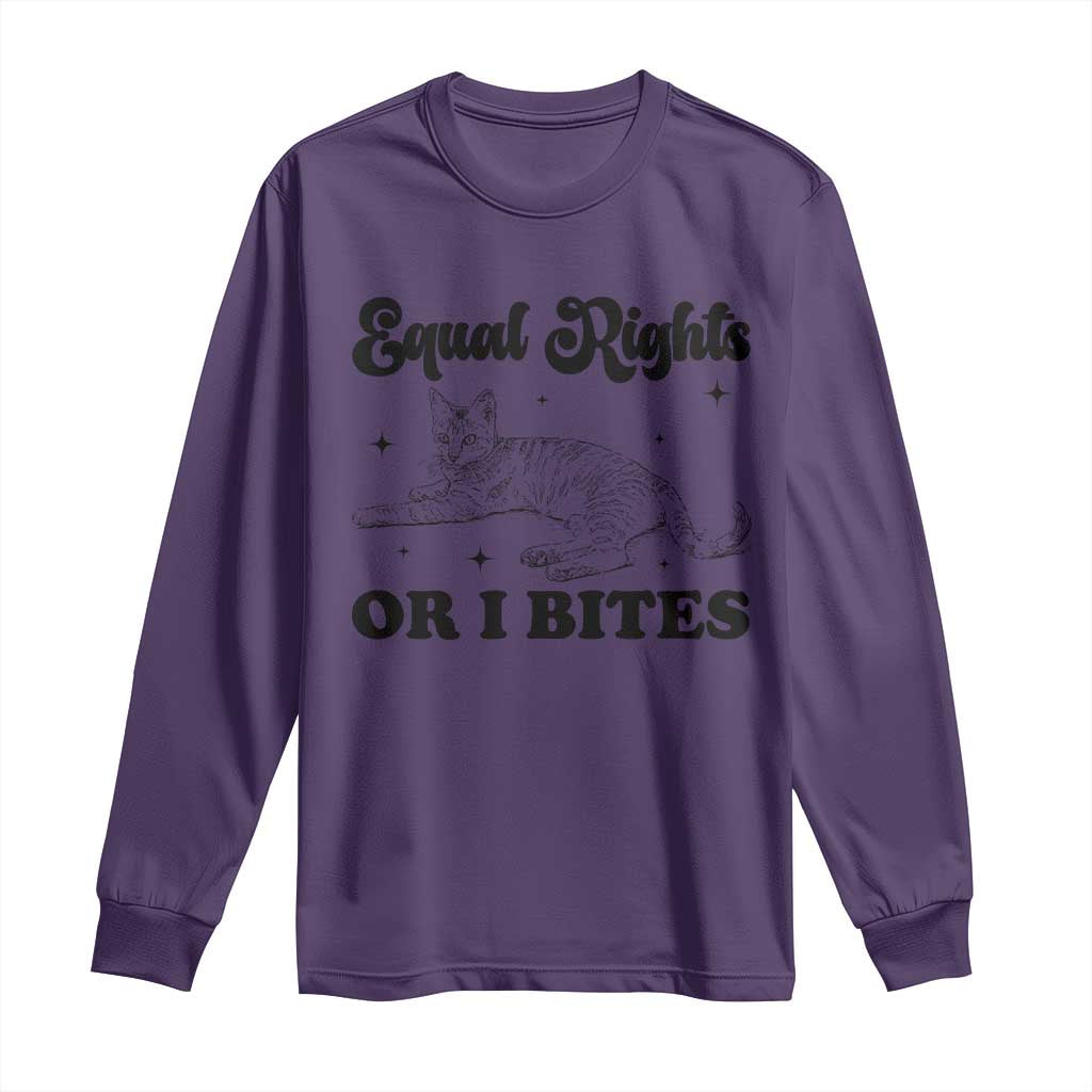Feminist Cat Long Sleeve Shirt Equal Rights or I Bites Human Rights TS10 Purple Print Your Wear