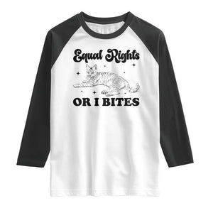Feminist Cat Raglan Shirt Equal Rights or I Bites Human Rights TS10 White Black Print Your Wear