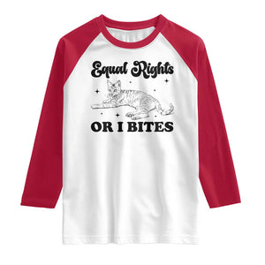 Feminist Cat Raglan Shirt Equal Rights or I Bites Human Rights TS10 White Red Print Your Wear