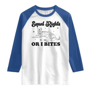 Feminist Cat Raglan Shirt Equal Rights or I Bites Human Rights TS10 White Royal Print Your Wear