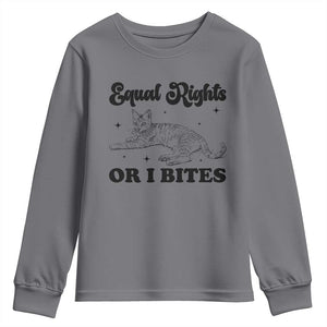 Feminist Cat Youth Sweatshirt Equal Rights or I Bites Human Rights TS10 Charcoal Print Your Wear