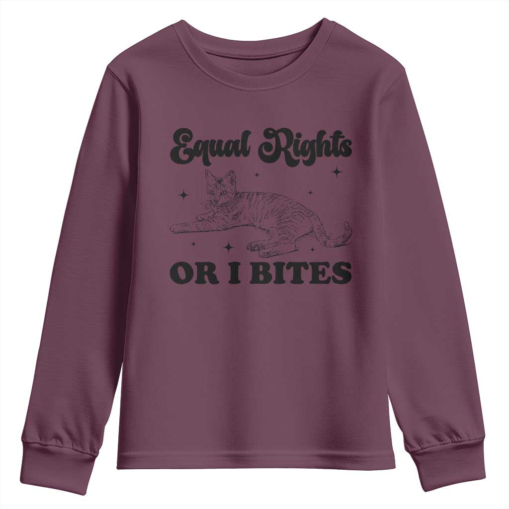 Feminist Cat Youth Sweatshirt Equal Rights or I Bites Human Rights TS10 Maroon Print Your Wear