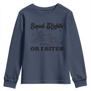 Feminist Cat Youth Sweatshirt Equal Rights or I Bites Human Rights TS10 Navy Print Your Wear