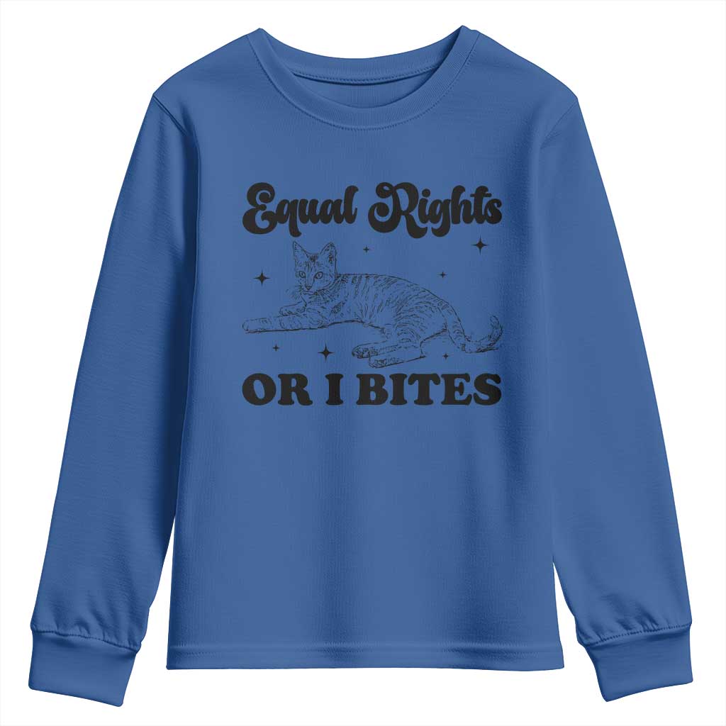 Feminist Cat Youth Sweatshirt Equal Rights or I Bites Human Rights TS10 Royal Blue Print Your Wear
