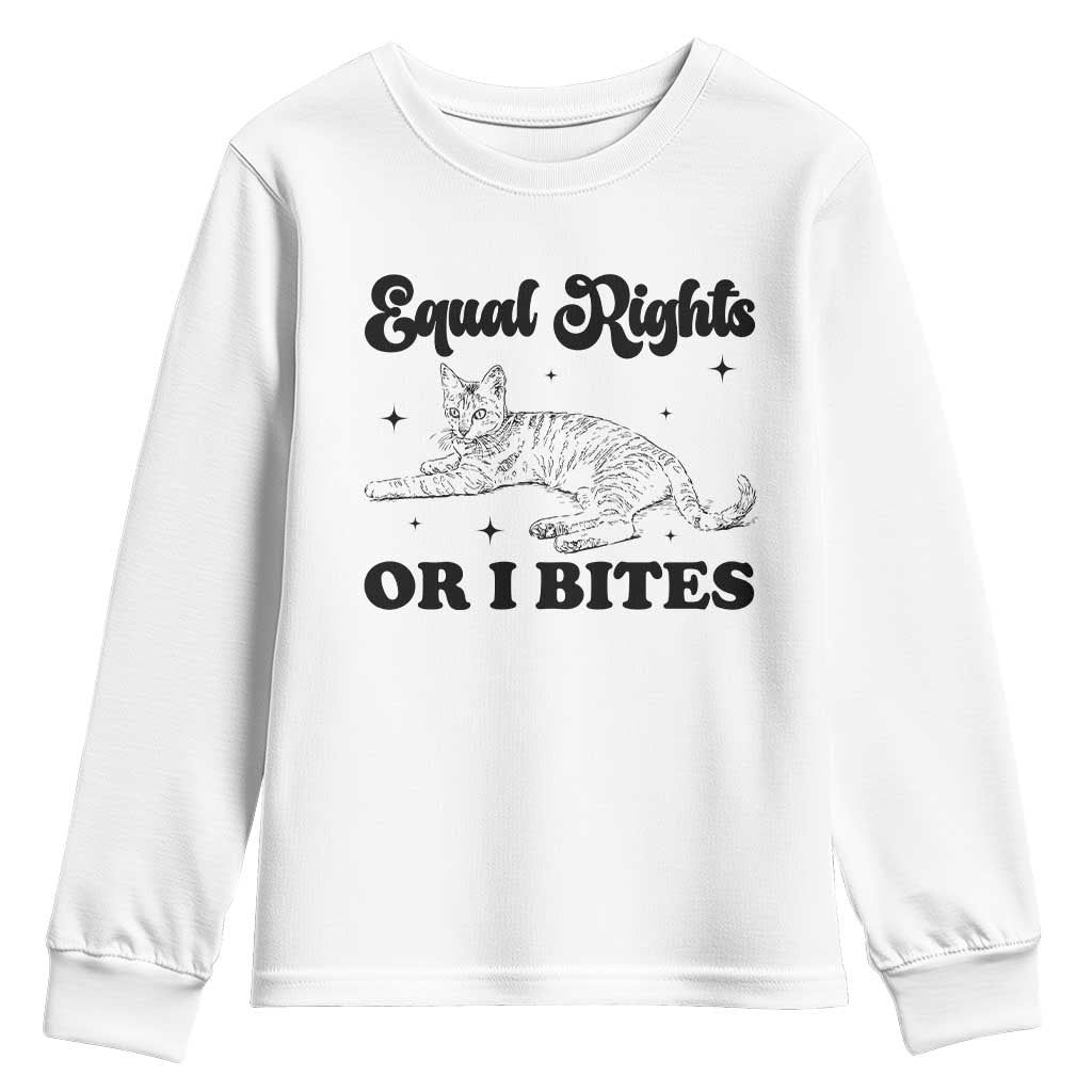 Feminist Cat Youth Sweatshirt Equal Rights or I Bites Human Rights TS10 White Print Your Wear