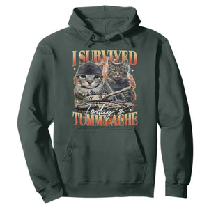 Tummy Ache Survivor Cat Meme Hoodie Funny Saying Cats Bootleg TS10 Dark Forest Green Print Your Wear