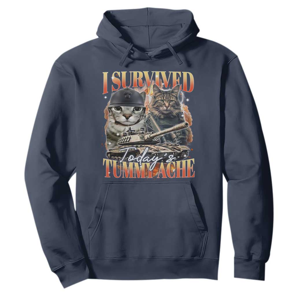 Tummy Ache Survivor Cat Meme Hoodie Funny Saying Cats Bootleg TS10 Navy Print Your Wear