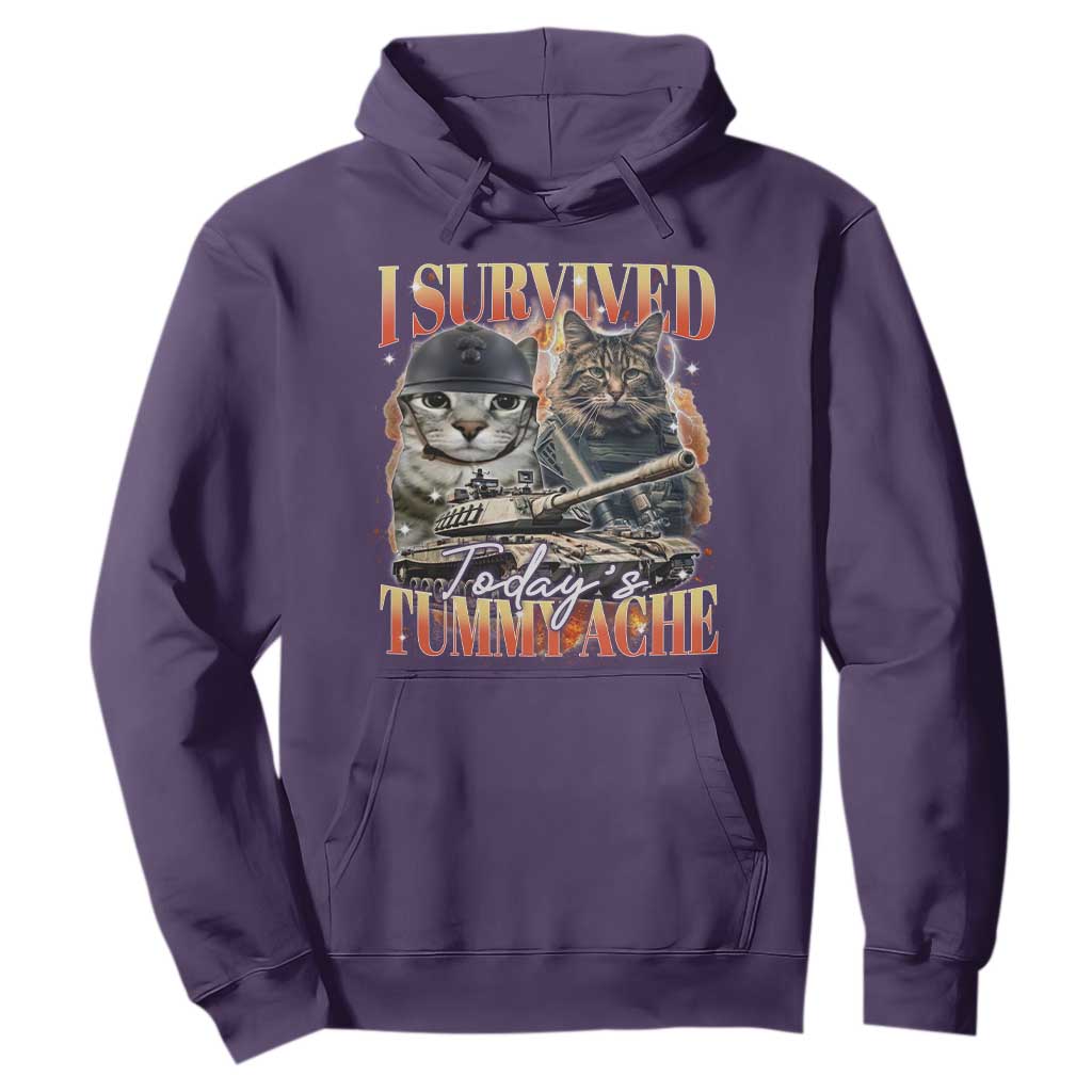 Tummy Ache Survivor Cat Meme Hoodie Funny Saying Cats Bootleg TS10 Purple Print Your Wear