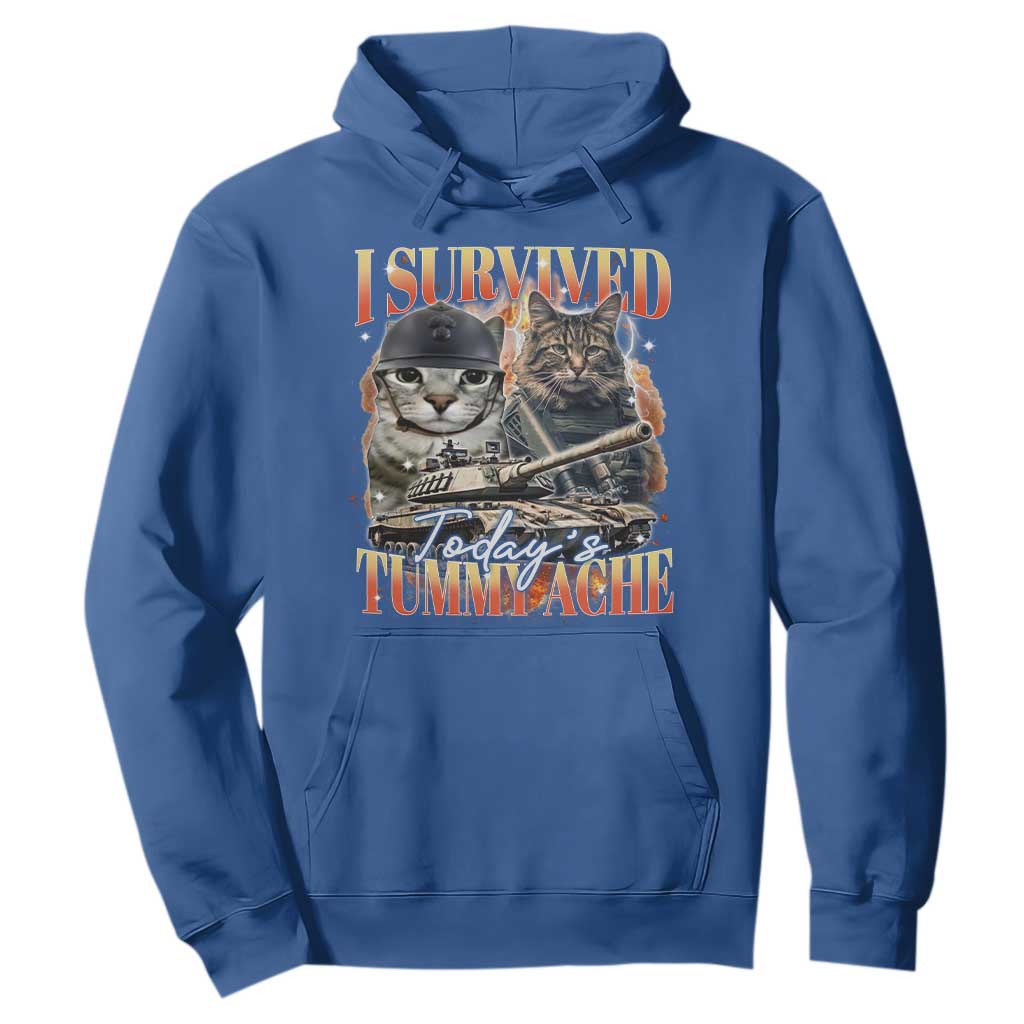 Tummy Ache Survivor Cat Meme Hoodie Funny Saying Cats Bootleg TS10 Royal Blue Print Your Wear