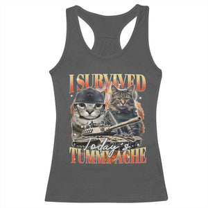 Tummy Ache Survivor Cat Meme Racerback Tank Top Funny Saying Cats Bootleg TS10 Dark Heather Print Your Wear