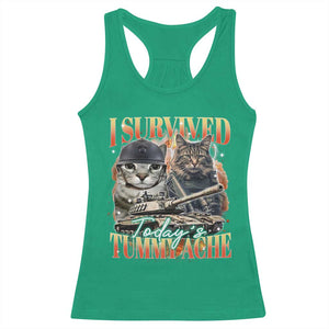 Tummy Ache Survivor Cat Meme Racerback Tank Top Funny Saying Cats Bootleg TS10 Irish Green Print Your Wear