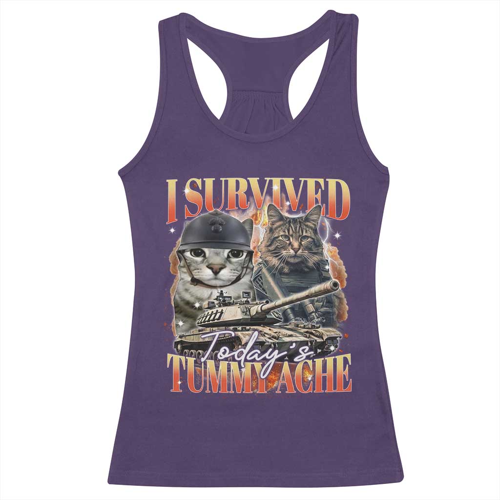 Tummy Ache Survivor Cat Meme Racerback Tank Top Funny Saying Cats Bootleg TS10 Purple Print Your Wear