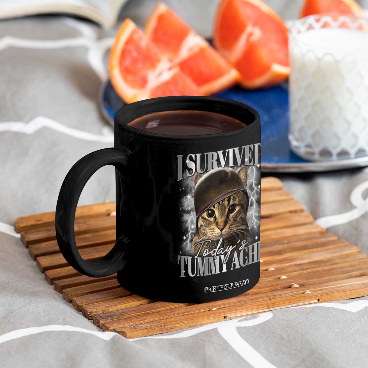 Tummy Ache Survivor Cat Meme Coffee Mug Funny Saying Cats Cat Bootleg TS10 Print Your Wear