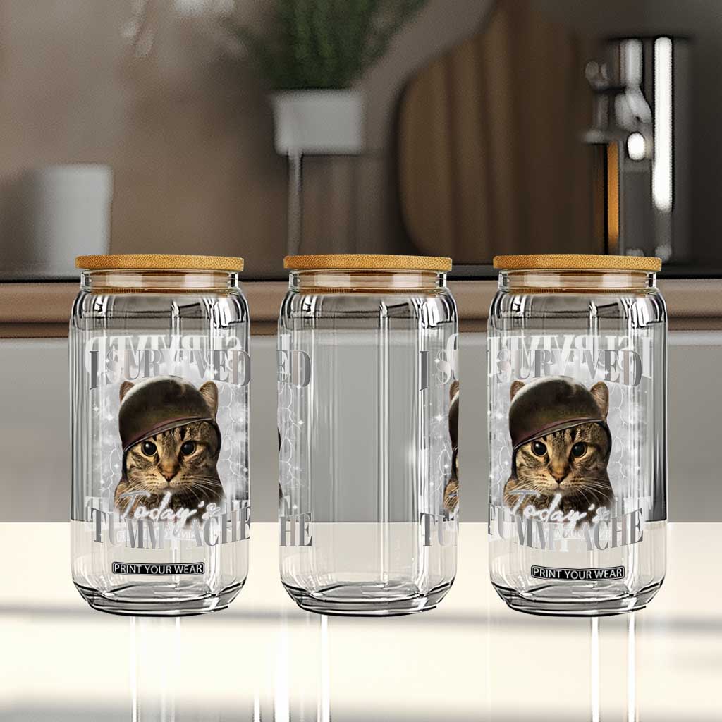 Tummy Ache Survivor Cat Meme Glass Can Funny Saying Cats Cat Bootleg TS10 Print Your Wear