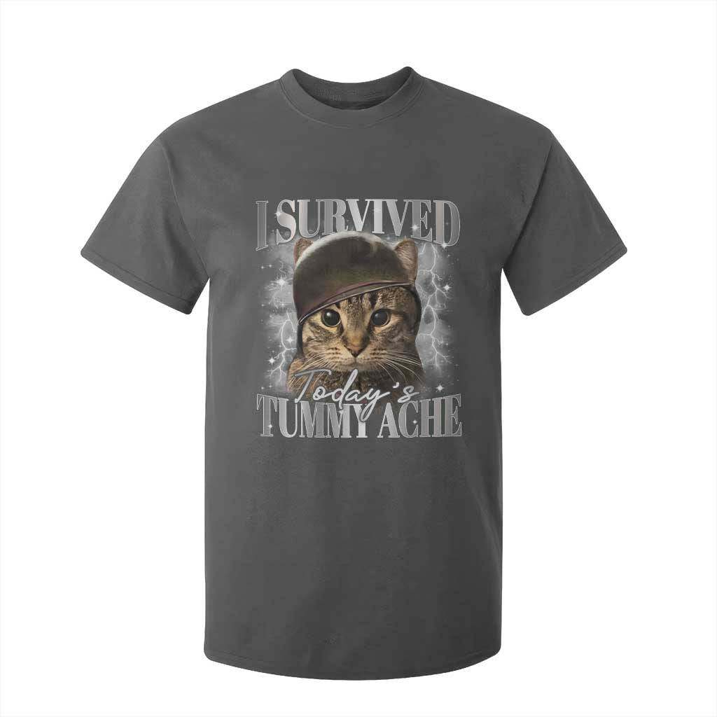 Tummy Ache Survivor Cat Meme T Shirt For Kid Funny Saying Cats Cat Bootleg TS10 Dark Heather Print Your Wear