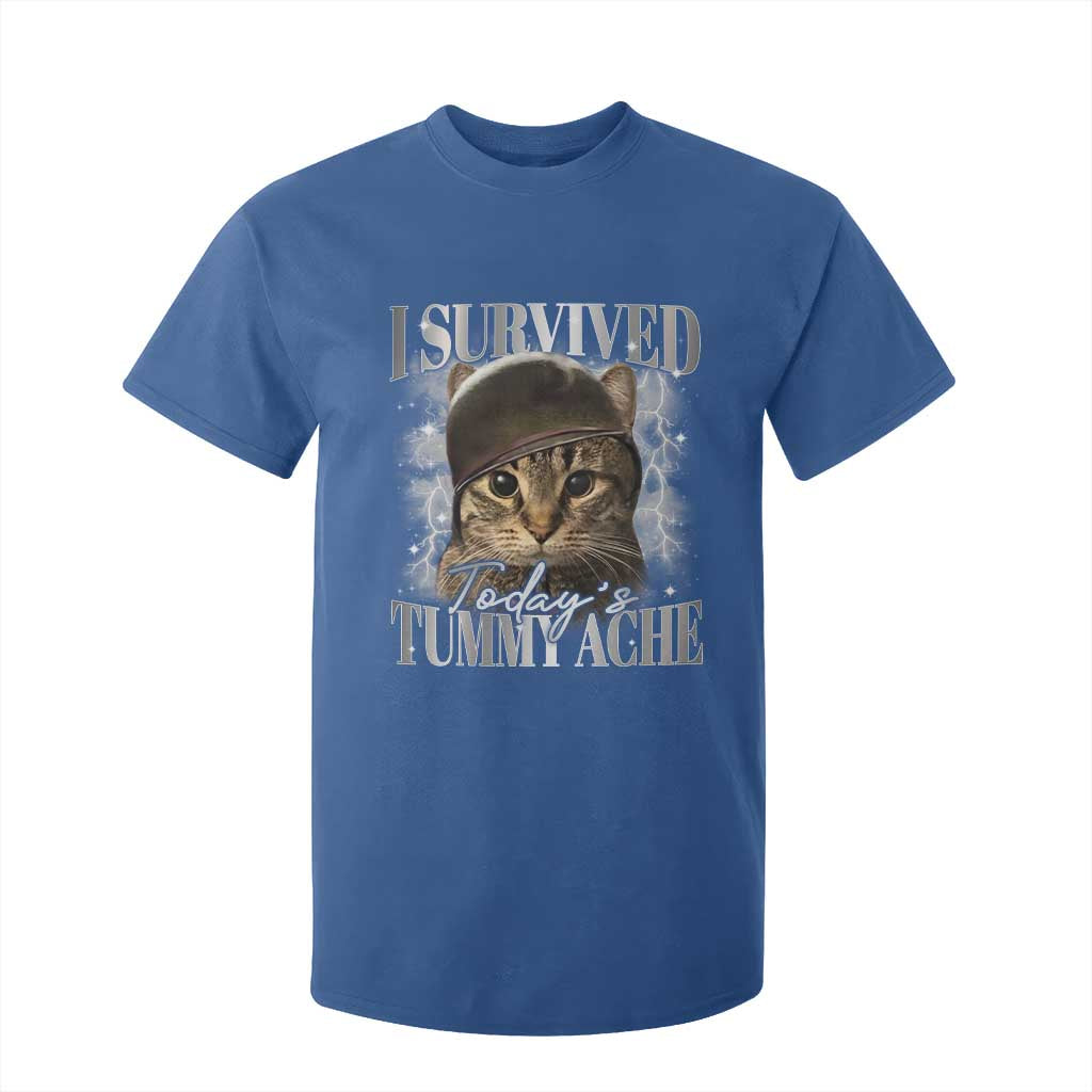 Tummy Ache Survivor Cat Meme T Shirt For Kid Funny Saying Cats Cat Bootleg TS10 Royal Blue Print Your Wear
