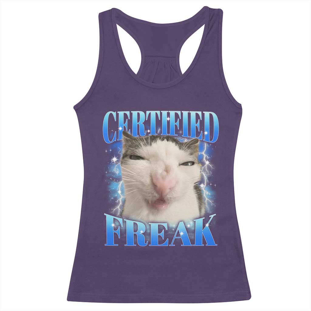 Certified Freak Funny Cat Meme Racerback Tank Top Internet Memes Gen Z TS10 Purple Print Your Wear