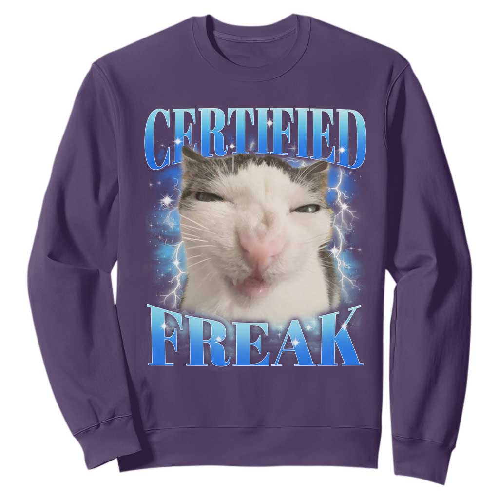 Certified Freak Funny Cat Meme Sweatshirt Internet Memes Gen Z TS10 Purple Print Your Wear