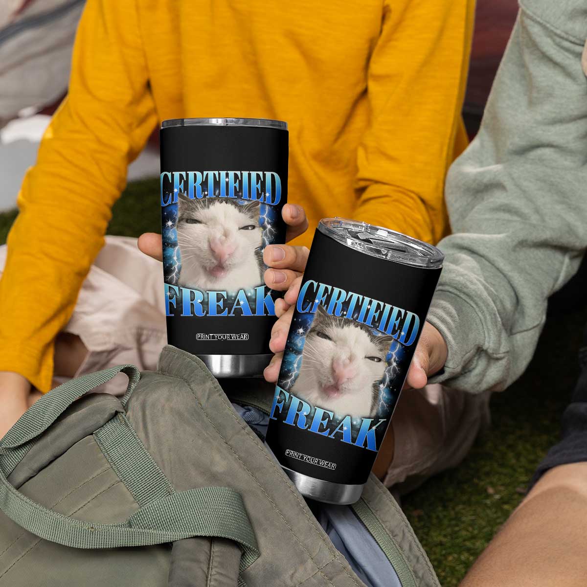 Certified Freak Funny Cat Meme Tumbler Cup Internet Memes Gen Z TS10 Print Your Wear