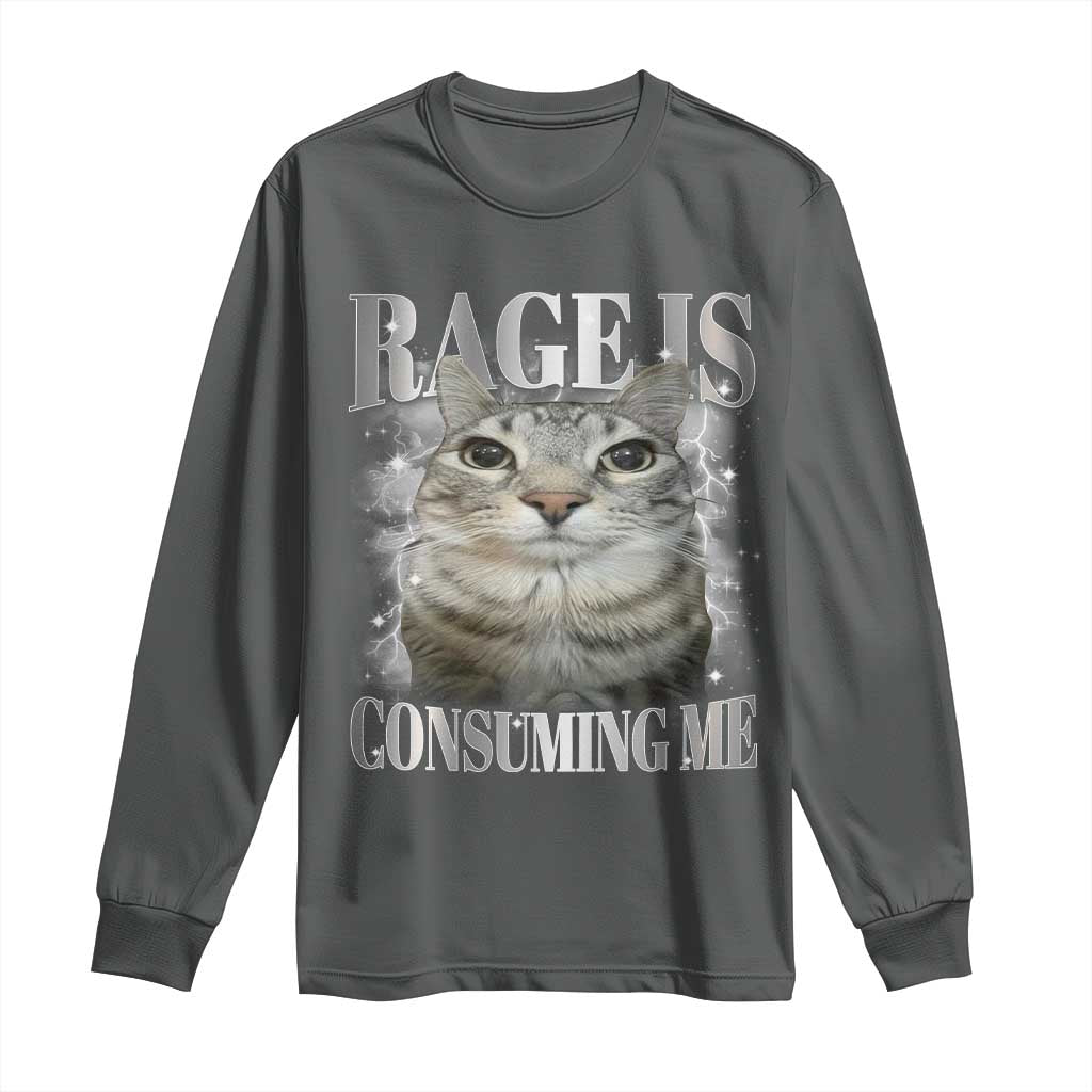 Rage Is Consuming Me Long Sleeve Shirt Funny Silly Cat Memes TS10 Dark Heather Print Your Wear