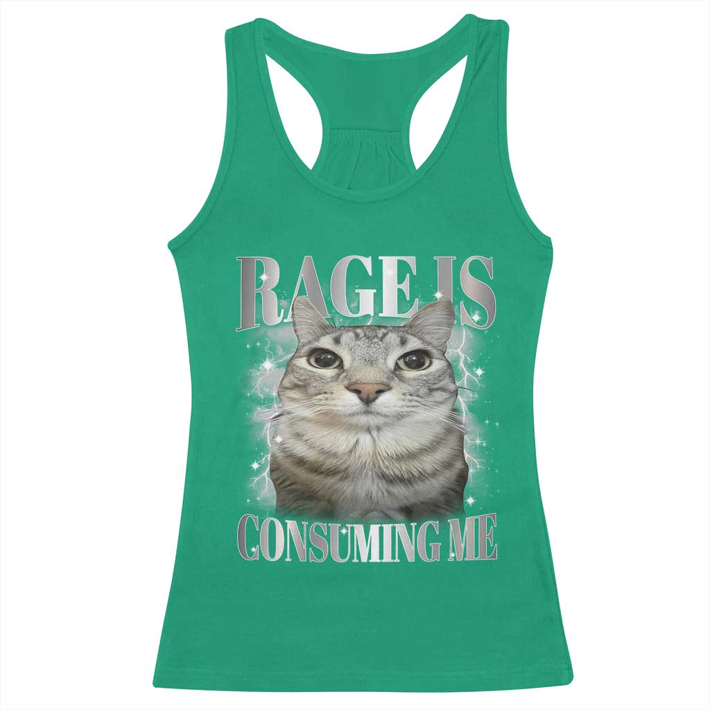 Rage Is Consuming Me Racerback Tank Top Funny Silly Cat Memes TS10 Irish Green Print Your Wear