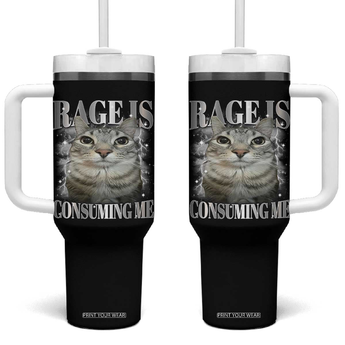 Rage Is Consuming Me Tumbler With Handle Funny Silly Cat Memes TS10 One Size: 40 oz Black Print Your Wear