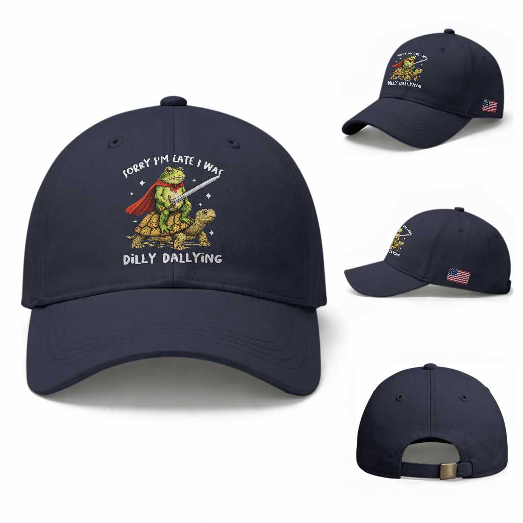 Silly Goose Baseball Cap Sorry Im Late I Was Dilly Dallying TS10 Baseball Cap Universal Fit Navy Print Your Wear
