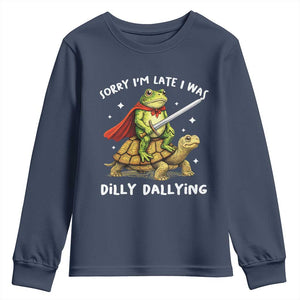 Silly Goose Youth Sweatshirt Sorry Im Late I Was Dilly Dallying TS10 Navy Print Your Wear