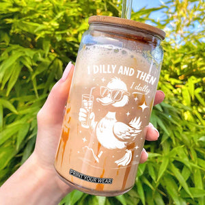 I Dilly And Then I Dally Glass Can Retro Duck Funny Animal Meme TS10 Black Print Your Wear