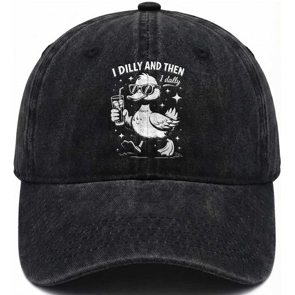 I Dilly And Then I Dally Washed Cotton Baseball Cap Retro Duck Funny Animal Meme TS10 Print Your Wear