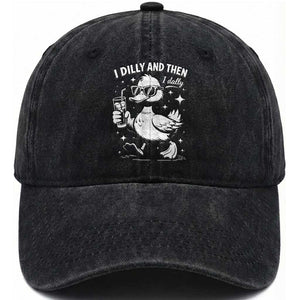 I Dilly And Then I Dally Washed Cotton Baseball Cap Retro Duck Funny Animal Meme TS10 Print Your Wear
