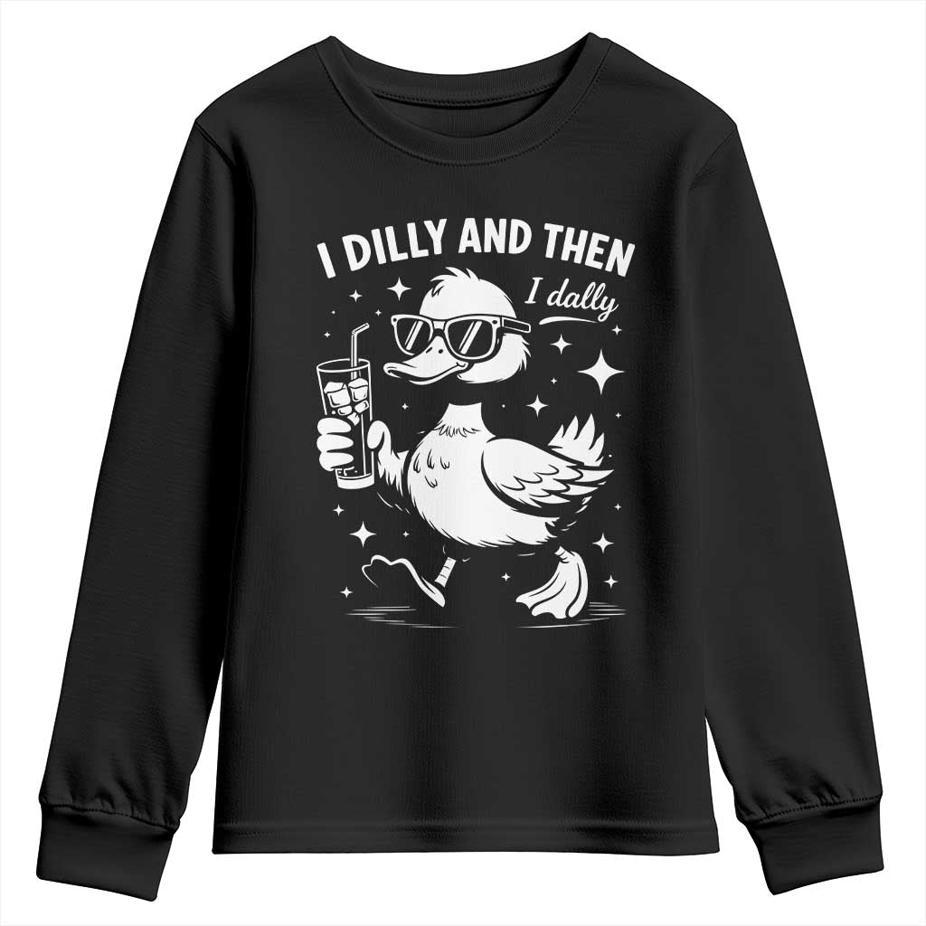 I Dilly And Then I Dally Youth Sweatshirt Retro Duck Funny Animal Meme TS10 Black Print Your Wear