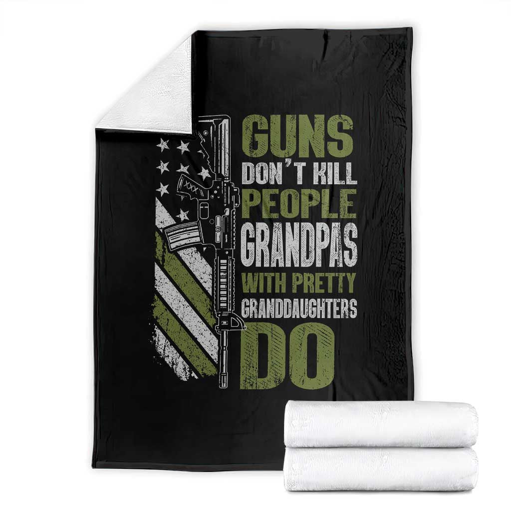 Funny Grandpa Throw Blanket Guns Dont Kill People Grandpas With Pretty Granddaughters Do US Flag TS10 Black Print Your Wear