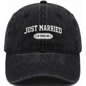 Just Married 30 Years Ago Washed Cotton Baseball Cap 30th Wedding Anniversary Matching TS10 Print Your Wear