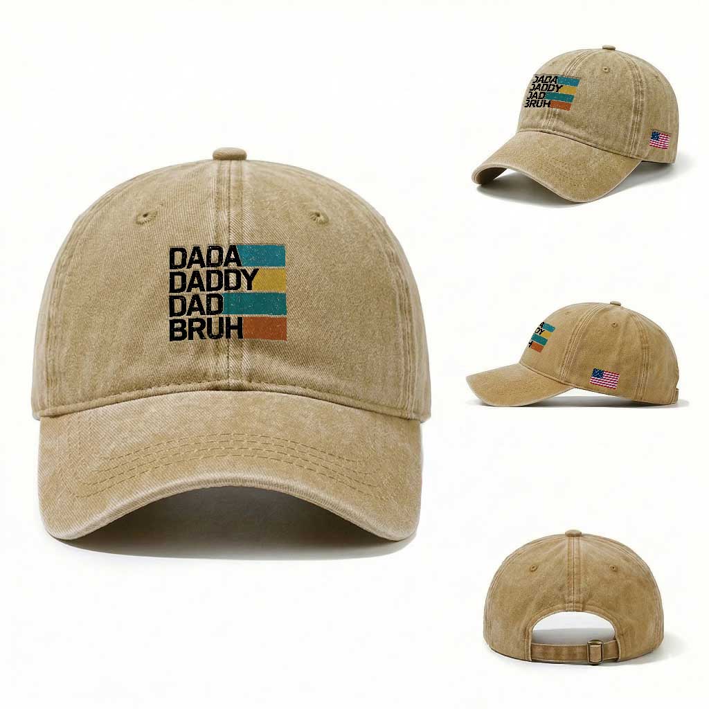 Dada Daddy Dad Bruh Washed Cotton Baseball Cap Funny Fathers Day Bruh TS10 Washed Cap Universal Fit Khaki Print Your Wear