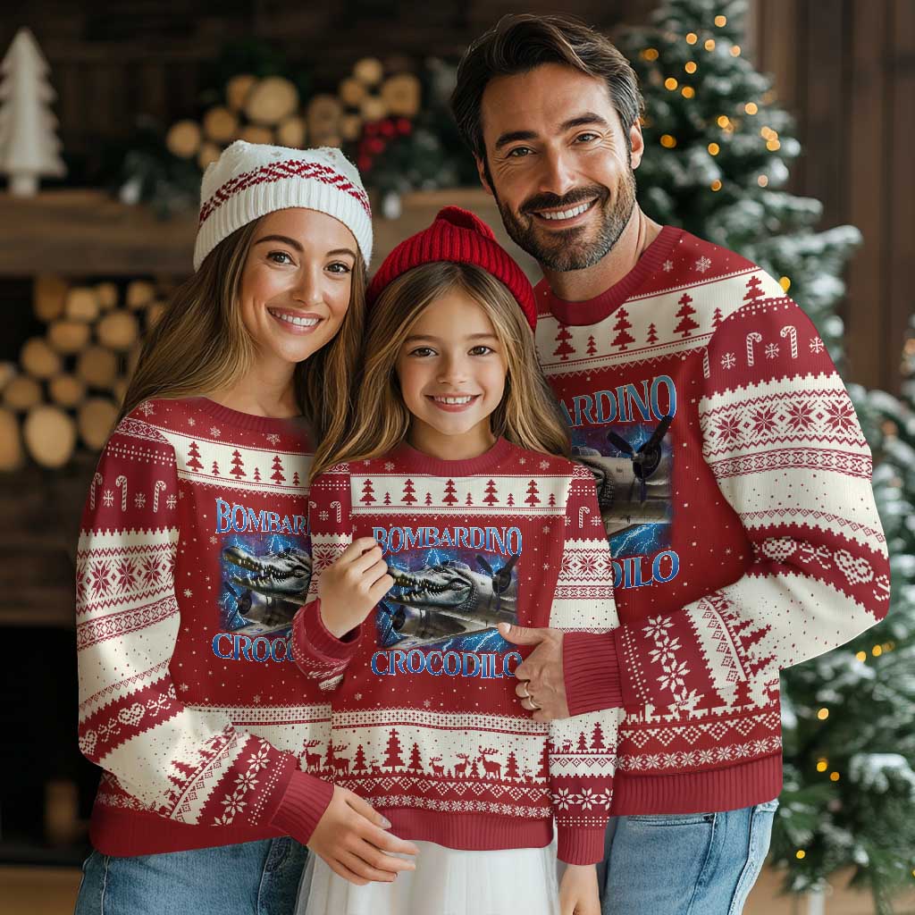 Bombardino Crocodilo Ugly Christmas Sweater Internet Memes Italian Brainrot TS10 Red Beige Print Your Wear