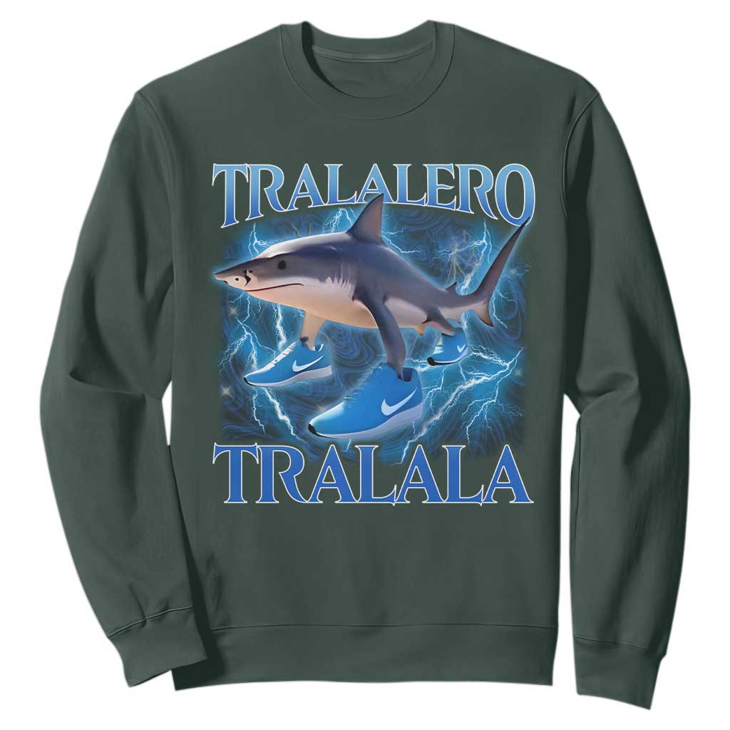Tralalero Tralala Shark Sweatshirt Funny Internet Brainrot Memes Gen Alpha TS10 Dark Forest Green Print Your Wear