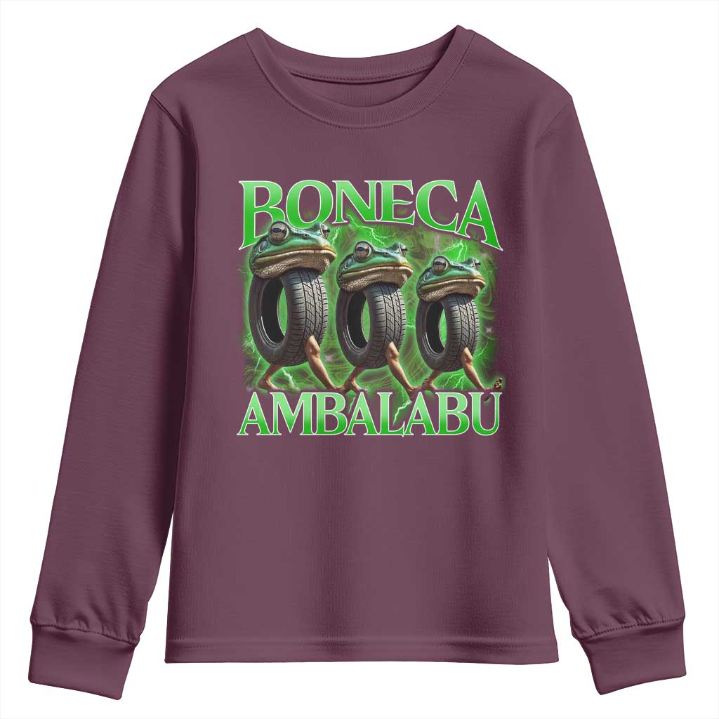 Boneca Ambalabu Frog Youth Sweatshirt Funny Internet Brainrot Memes Gen Alpha TS10 Maroon Print Your Wear