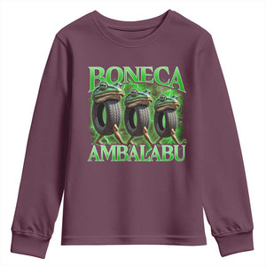 Boneca Ambalabu Frog Youth Sweatshirt Funny Internet Brainrot Memes Gen Alpha TS10 Maroon Print Your Wear