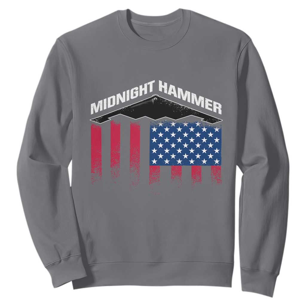 Operation Midnight Hammer Sweatshirt Tactical Warfare Jets Bombers Military American Flag TS10 Charcoal Print Your Wear