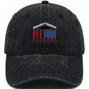 Operation Midnight Hammer Washed Cotton Baseball Cap Tactical Warfare Jets Bombers Military American Flag TS10 Washed Cap Universal Fit Black Print Your Wear