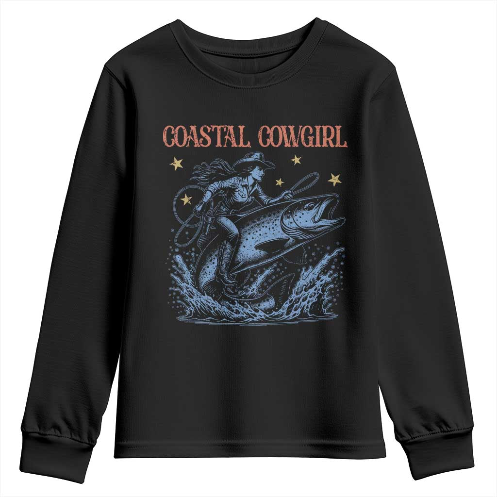 Coastal Cowgirl Youth Sweatshirt Funny Western Country Rodeo Cowgirl Fishing TS10 Black Print Your Wear